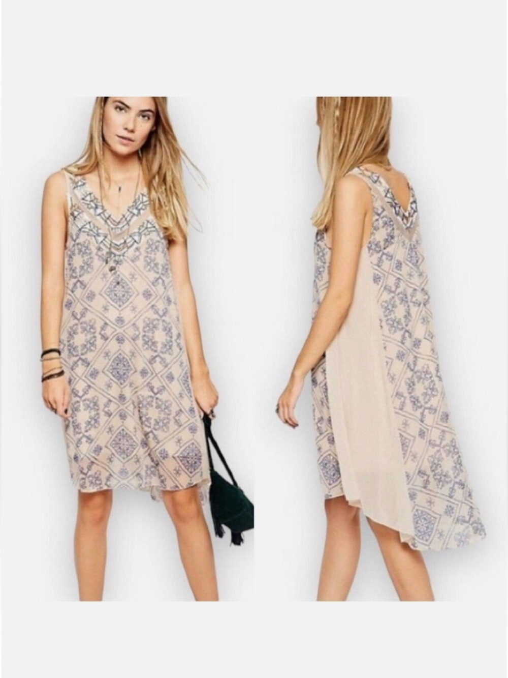 Free People Ancient Mystery Boho Beaded Midi Shift Dress• Small - Picture 2 of 11